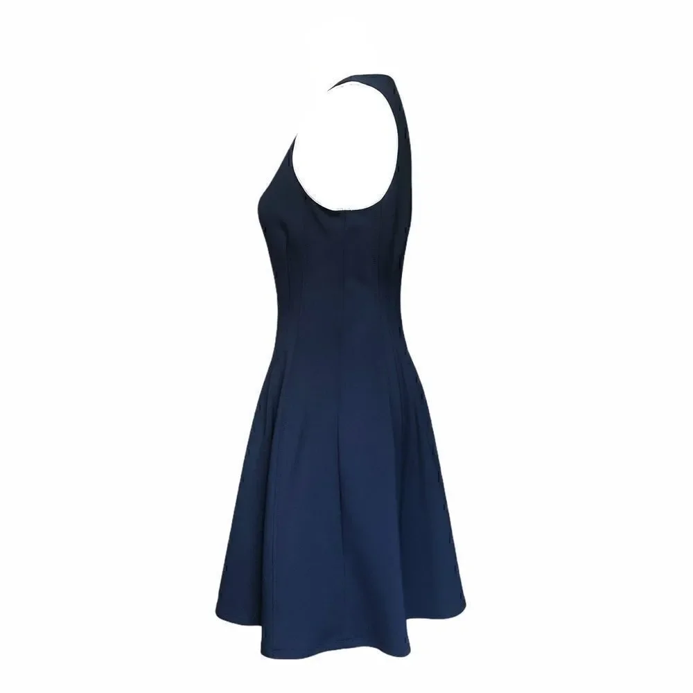 Vintage Betsey Johnson Navy Zipper Front Dress w/ White Piping Sz:6 - Picture 5 of 11